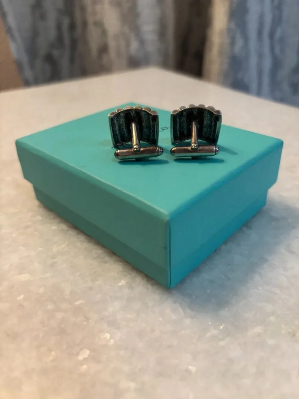 Tiffany & Co. Sterling Silver & 18K Gold Ribbed Cufflinks (Box & Pouch Included)